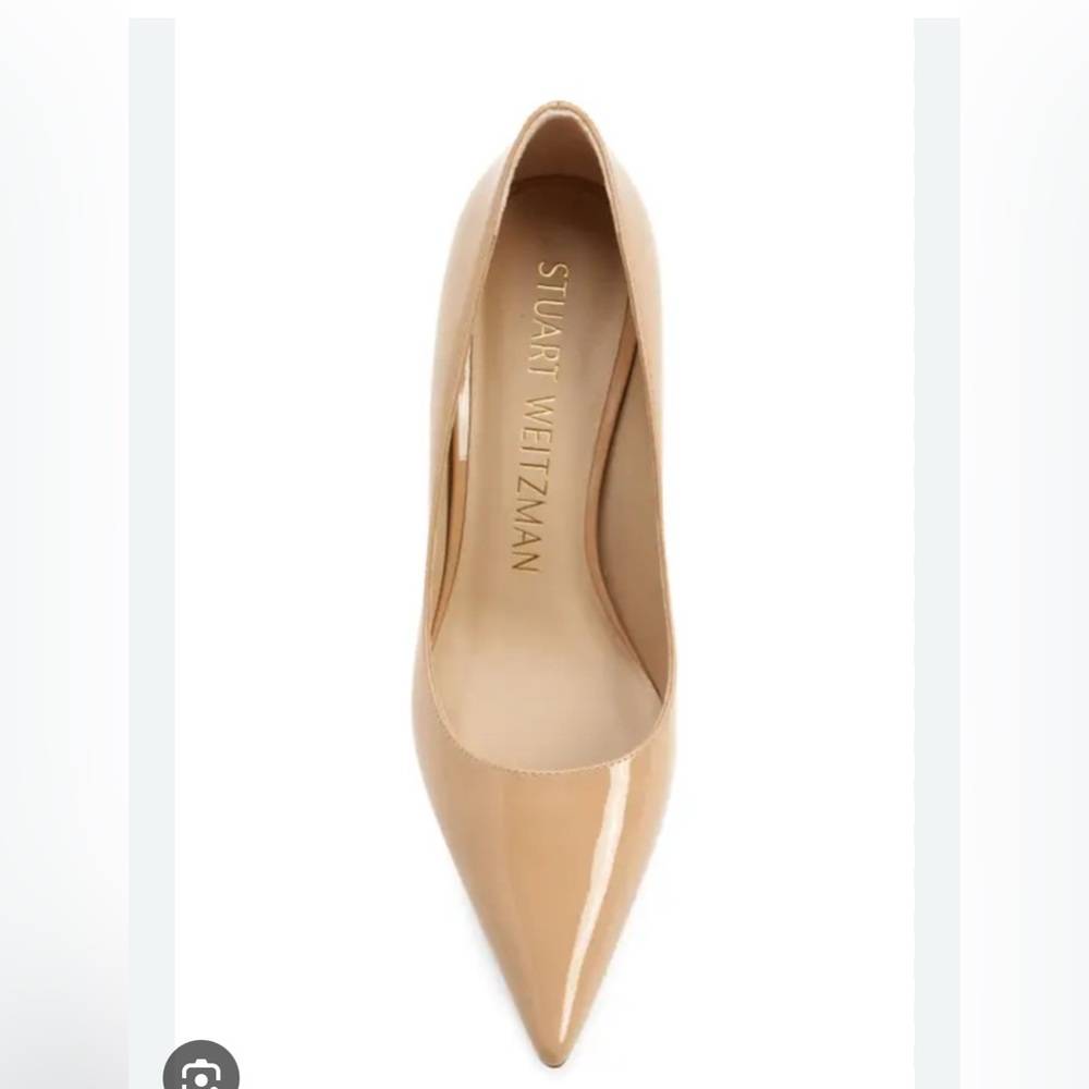 STUART WEITZMAN PATENT LEATHER POINTED TOW PUMP IN TAN YELLOW COLOR SIZE 8